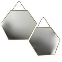 MISOU Spiegel - Honingraad - Goud - met Ketting - Wandspiegel - Set van 2 - Metaal - thumbnail