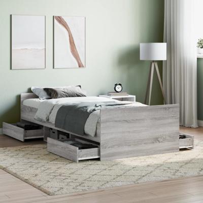 Bedframe met hoofd- en voeteneinde grijs sonoma 90x200 cm