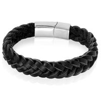 Heren armband LGT Jewels Gevlochten Leer Edelstaal Zwart Zilverkleurig-21cm