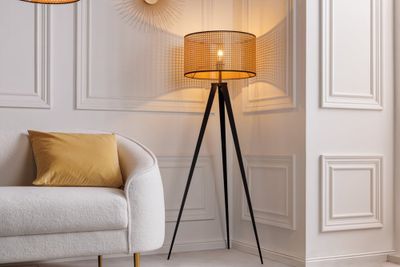 Boho vloerlamp WENEN 142 cm natuurlijk zwart Weens geweven metalen driepoot vloerlamp - 42807