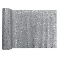 Santex Tafelloper op rol - zilver glitter - 28 x 300 cm - polyester - tafelversiering