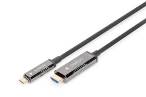 Digitus AK-330150-100-S HDMI-kabel HDMI / USB-C Aansluitkabel HDMI-A-stekker, USB-C stekker 10 m Zwart Aluminium-stekker, Flexibel, Afscherming gevlochten,