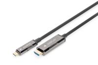 Digitus AK-330150-150-S HDMI-kabel HDMI / USB-C Aansluitkabel HDMI-A-stekker, USB-C stekker 15 m Zwart Aluminium-stekker, Flexibel, Afscherming gevlochten,