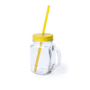 1x stuks Glazen Mason Jar drinkbekers gele dop en rietje 500 ml