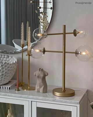 Gouden tafellamp met glazen bollen, dimmer & G9 fittingen By Rydens &apos;Avenue&apos;