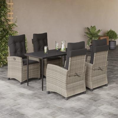 5-delige Tuinset met kussens poly rattan lichtgrijs