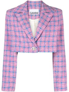 GANNI blazer crop à carreaux - Rose