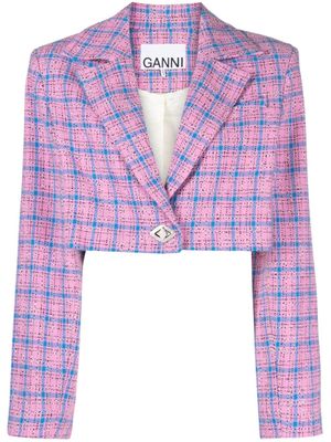 GANNI blazer crop à carreaux - Rose