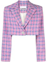 GANNI blazer crop à carreaux - Rose