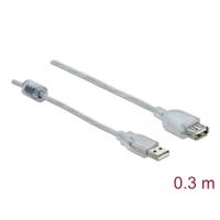 Delock 82244 USB-kabel USB 2.0 USB-A stekker, USB-A bus 0.30 m Transparant Afgeschermd (dubbel), Vergulde steekcontacten