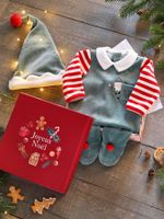 Kerstset pyjama + muts baby unisex dennengroen - thumbnail
