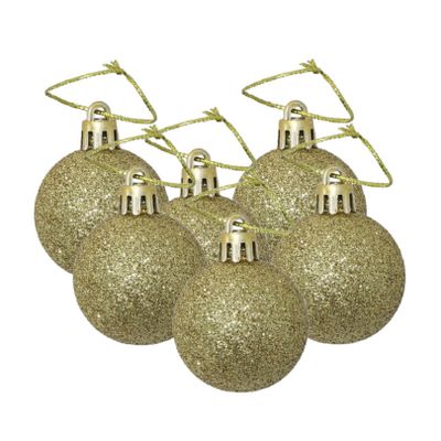 Kerstballen - 6x st - goud - glitters - 4 cm - kunststof - kerstversiering