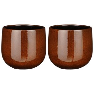 2x Stuks Plantenpot/bloempot keramiek terra bruin speels licht gevlekt patroon - D18/H16 cm