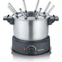SEVERIN FO2473 Fonduta elettrica 8 persone con pentola in acciaio inox estraibile, Incluso: Paraspruzzi e 8 forchette
