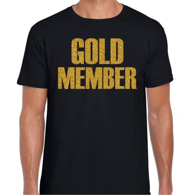 Verkleed T-shirt heren - gold member -  zwart - glitter goud - fout/goud/stout