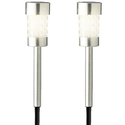 2x Buiten/tuin LED zilveren stekers solar verlichting 26 cm