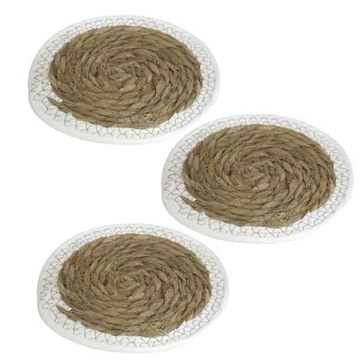 Set van 3x stuks pannen onderzetter van zeegras rond 24 x 24 cm