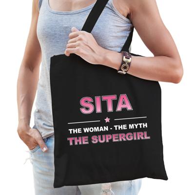 Naam cadeau tasje Sita - the supergirl - zwart - voor dames - katoen