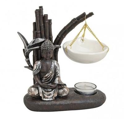 Boeddha oliebrander - zentuin - wit - keramiek/polystone - 20 cm