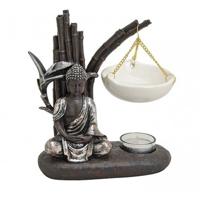 Boeddha oliebrander - zentuin - wit - keramiek/polystone - 20 cm
