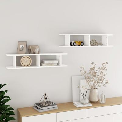 Wandschappen 2 st 90x18x20 cm bewerkt hout wit