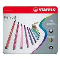 STABILO Pen 68 viltstift, metalen doos van 20 stiften in geassorteerde kleuren