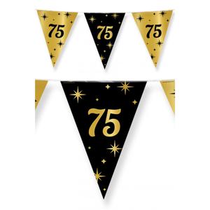 75 jaar Leeftijd verjaardag vlaggetjes - 3x stuks - zwart/goud - 10 meter - versiering - feestartike