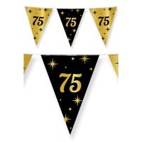 75 jaar Leeftijd verjaardag vlaggetjes - 3x stuks - zwart/goud - 10 meter - versiering - feestartike