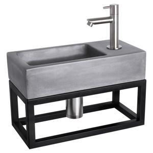 Differnz Ravo fonteinset beton donkergrijs - kraan recht - met handdoekrek - 38.5 x 18.5 x 9 cm - mat chroom
