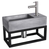 Differnz Ravo fonteinset beton donkergrijs - kraan recht - met handdoekrek - 38.5 x 18.5 x 9 cm - mat chroom