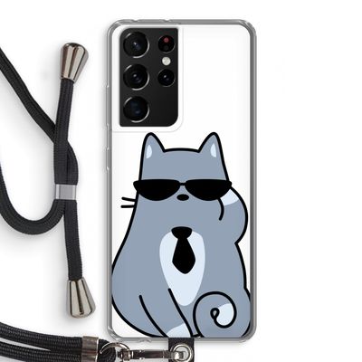 Cool cat: Samsung Galaxy S21 Ultra Transparant Hoesje met koord
