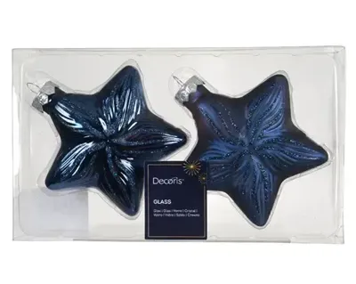 Decoris kersthangers glas ster 2st nachtblauw