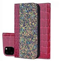 Krokodil textuur glitter poeder horizontale Flip lederen draagtas met kaartsleuven & houder voor iPhone 11 Pro Max (rode wijn)