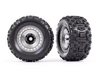 Traxxas - Tires and wheels, assembled, glued (3.8" satin chrome wheels, satin chrome wheel covers, Sledgehammer tires, foam inserts) (2) (TRX-9572X) - thumbnail