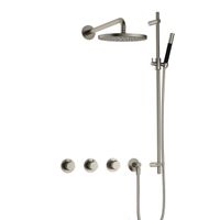 Hotbath Cobber IBS70 Regendoucheset inbouw - 38.5cm wandarm - 20cm ronde hoofddouche - staafhanddouche - glijstang - nikkel geborsteld IBS70GN7