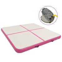 vidaXL Gymnastiekmat met pomp opblaasbaar 200x200x15 cm PVC roze - thumbnail