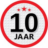 10 jaar leeftijd sticker - rond - Dia 15 cm - 10 jaar verjaardag - jubileum - leeftijd versiering
