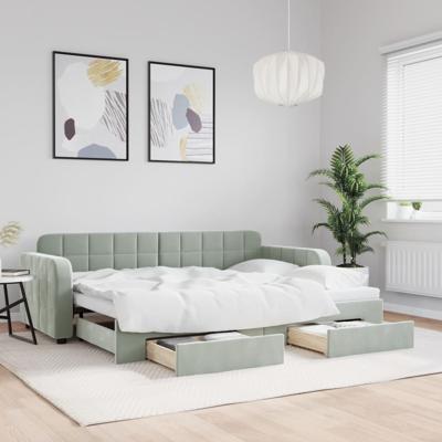 Slaapbank onderschuifbed en lades 80x200 cm fluweel lichtgrijs