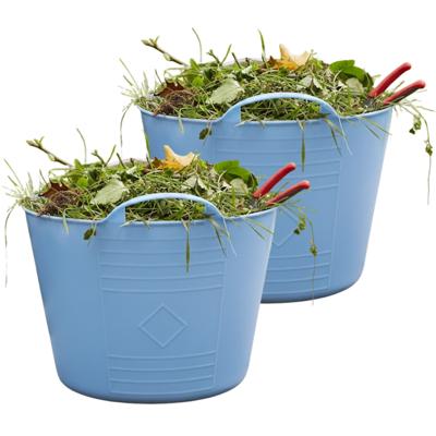 Flexibele kuip / emmer - 2x - blauw - 15 liter - kunststof - 35 x 28 cm - met handvatten