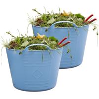 Flexibele kuip / emmer - 2x - blauw - 15 liter - kunststof - 35 x 28 cm - met handvatten
