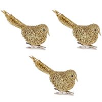 6x Kerstboomversiering glitter gouden vogeltjes op clip 12 cm - thumbnail