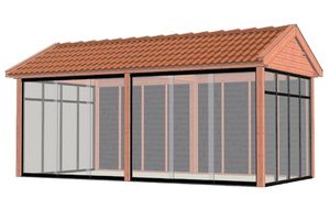 Trendhout Buitenverblijf Zadeldak Betula 615x350 cm - Combinatie 1- Zadeldak- Onbehandeld lariks Douglas hout- Trendhout