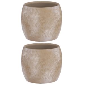 2x stuks bloempot in het mat cream stone keramiek voor kamerplant H14 x D16 cm