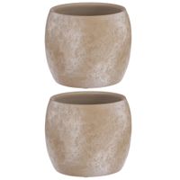 2x stuks bloempot in het mat cream stone keramiek voor kamerplant H14 x D16 cm