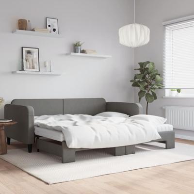 Slaapbank onderschuifbed matrassen 100x200 cm stof donkergroen