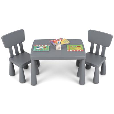 3-delige Kindersitgroep Kindertafel met 2 Stoelen Kindermöbel van Kunststof Grijs