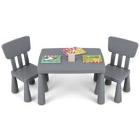 3-delige Kindersitgroep Kindertafel met 2 Stoelen Kindermöbel van Kunststof Grijs