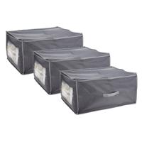 Storage Solutions Dekbed/kussen opberghoes - 3x stuks - met venster - grijs - 60 x 45 x 30 cm