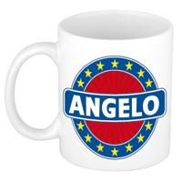 Angelo voornaam koffiemok - beker - wit/blauw - 300 ml - Cadeau - Heren - Collega - Vaderdag