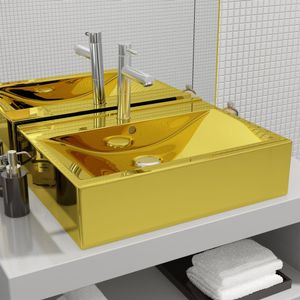 VidaXL Wastafel met overloop 60x46x16 cm keramiek goudkleurig